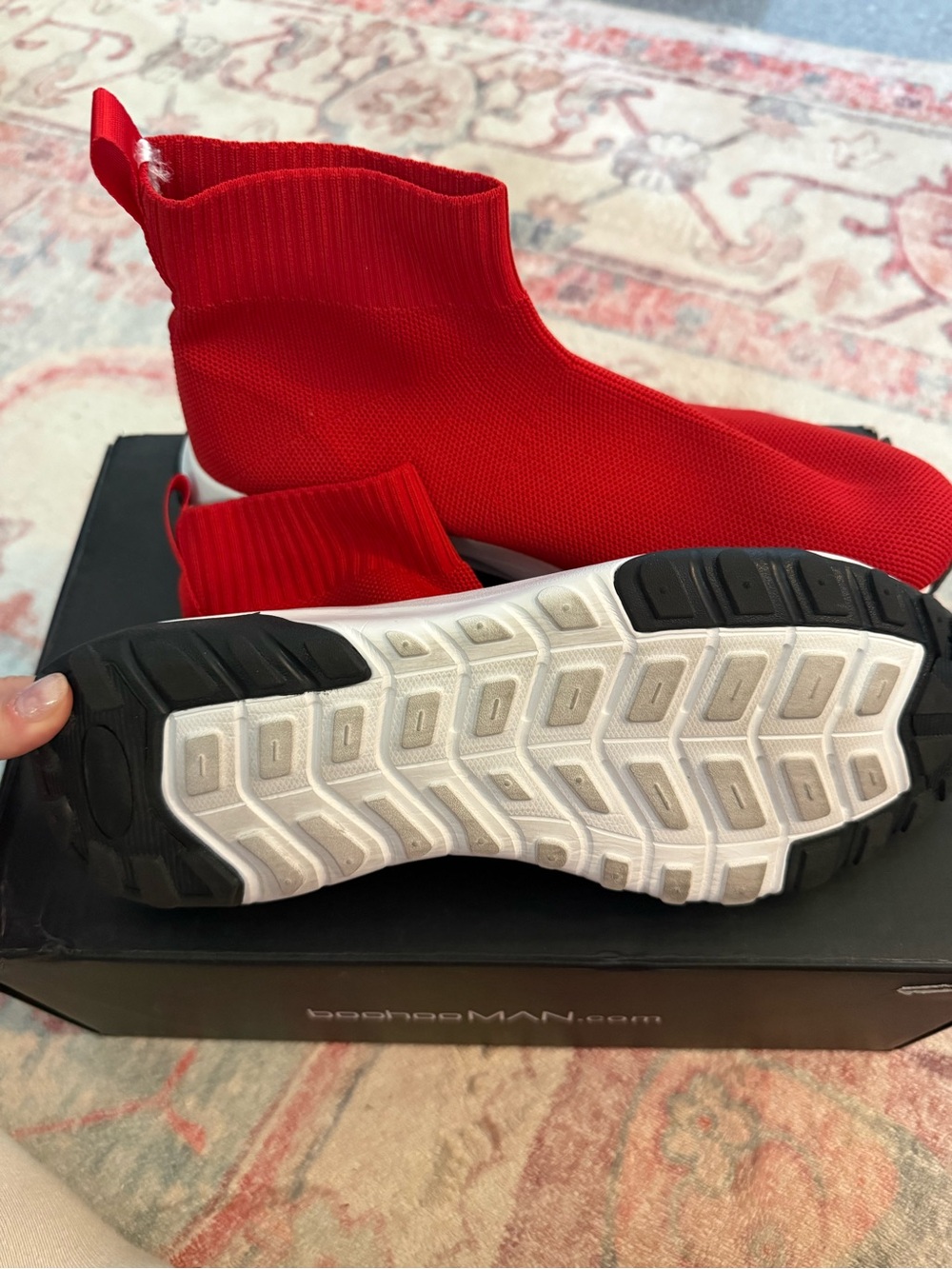 Red Knit Sock Sneaker with White & Black Sole